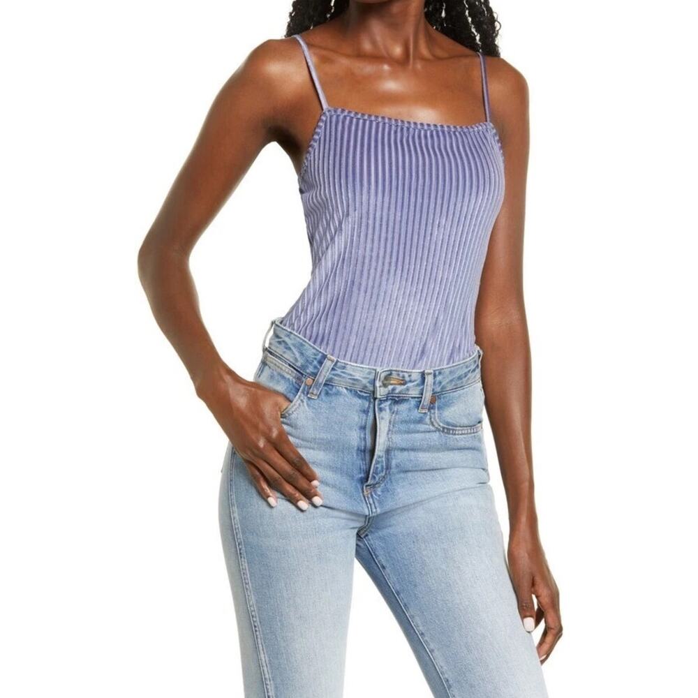 La La Land Creative Co Burnout Velvet Lavender Purple Ribbed Bodysuit Size L